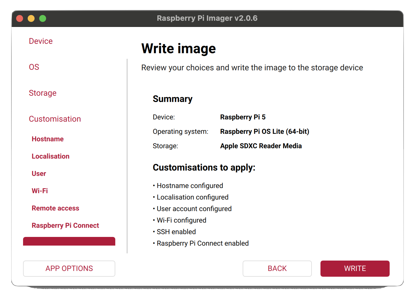 Raspberry Pi Imager - click Write