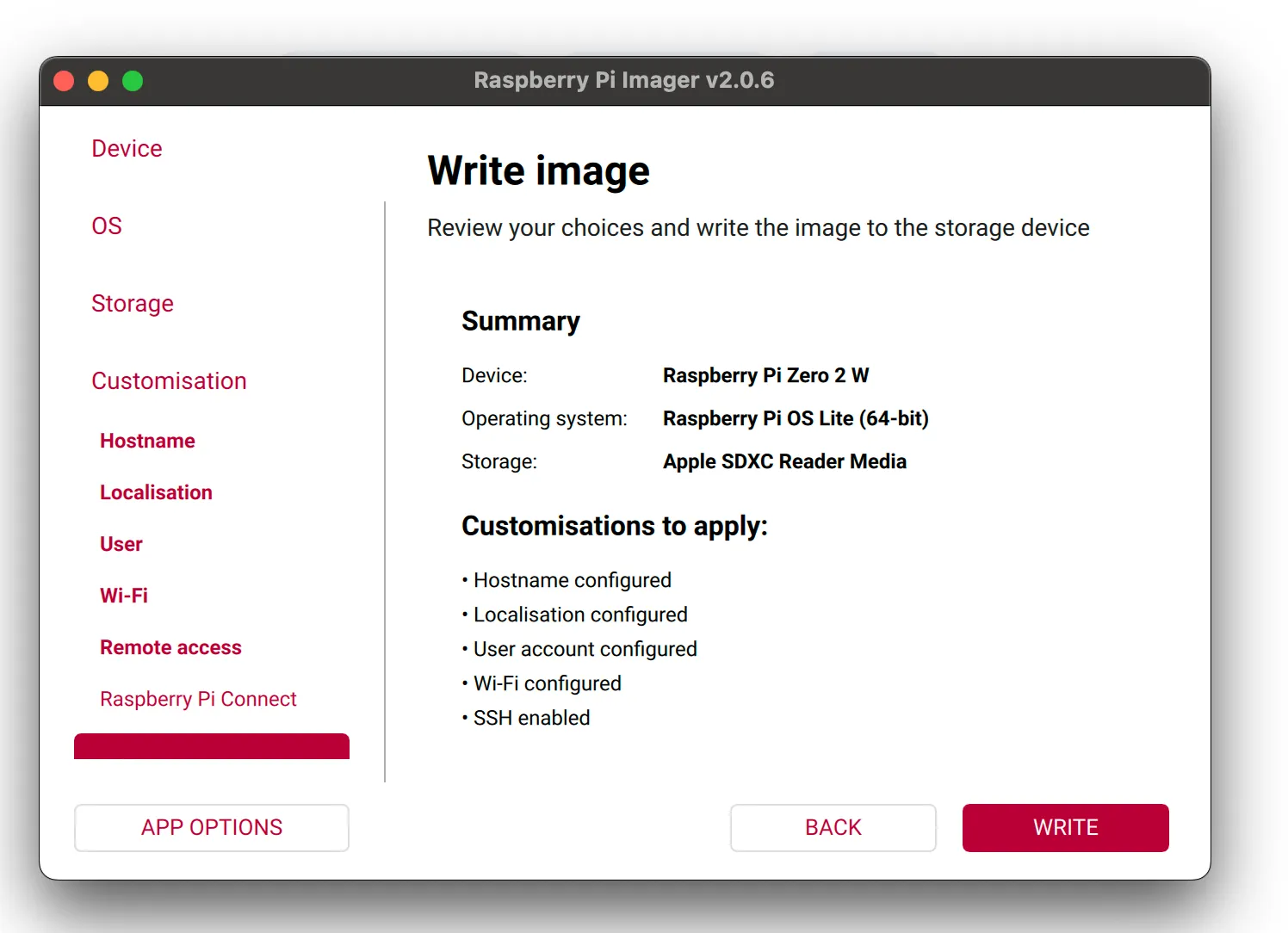 Raspberry Pi Imager - click Write