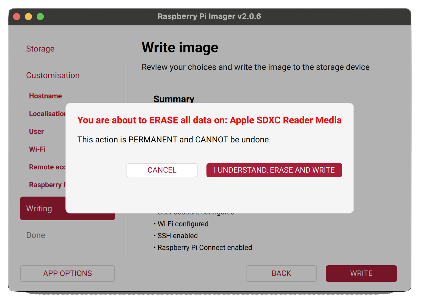 Raspberry Pi Imager - confirm and agree