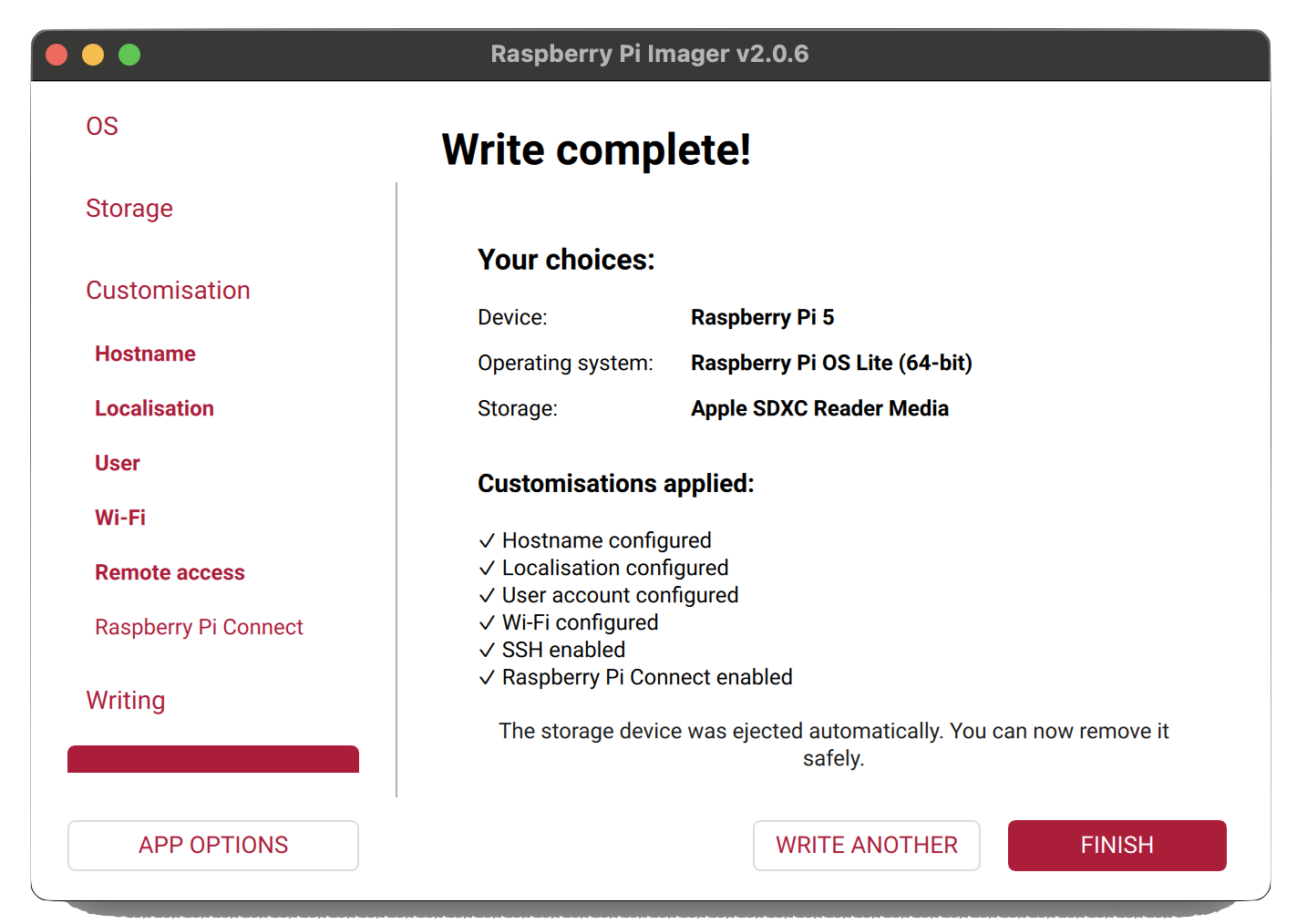 Raspberry Pi Imager - write complete