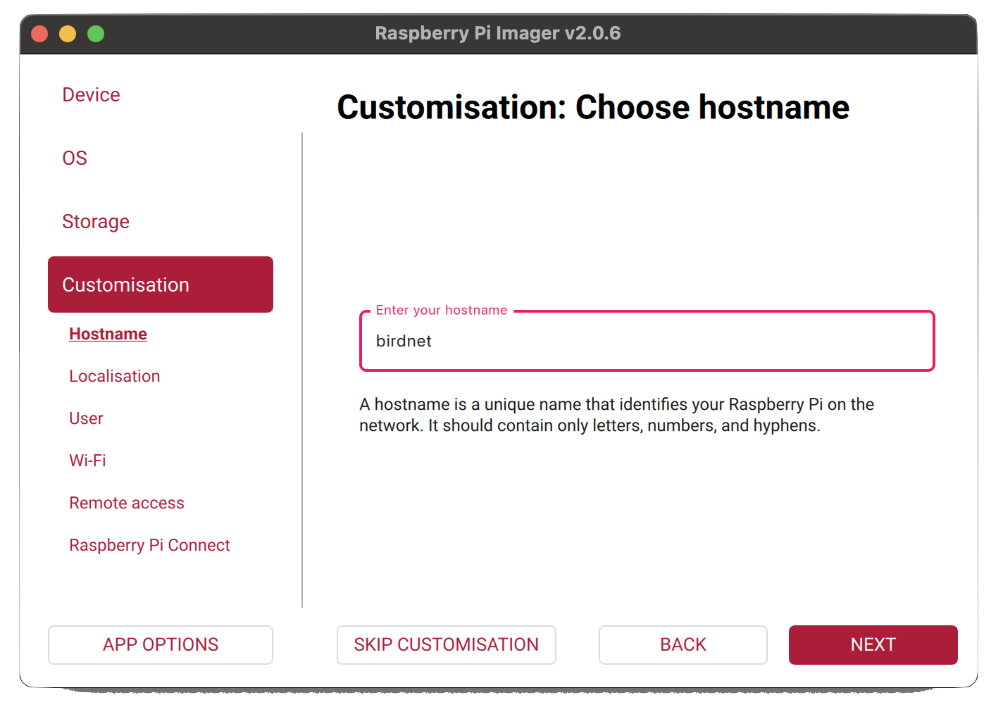 Raspberry Pi Imager - set hostname