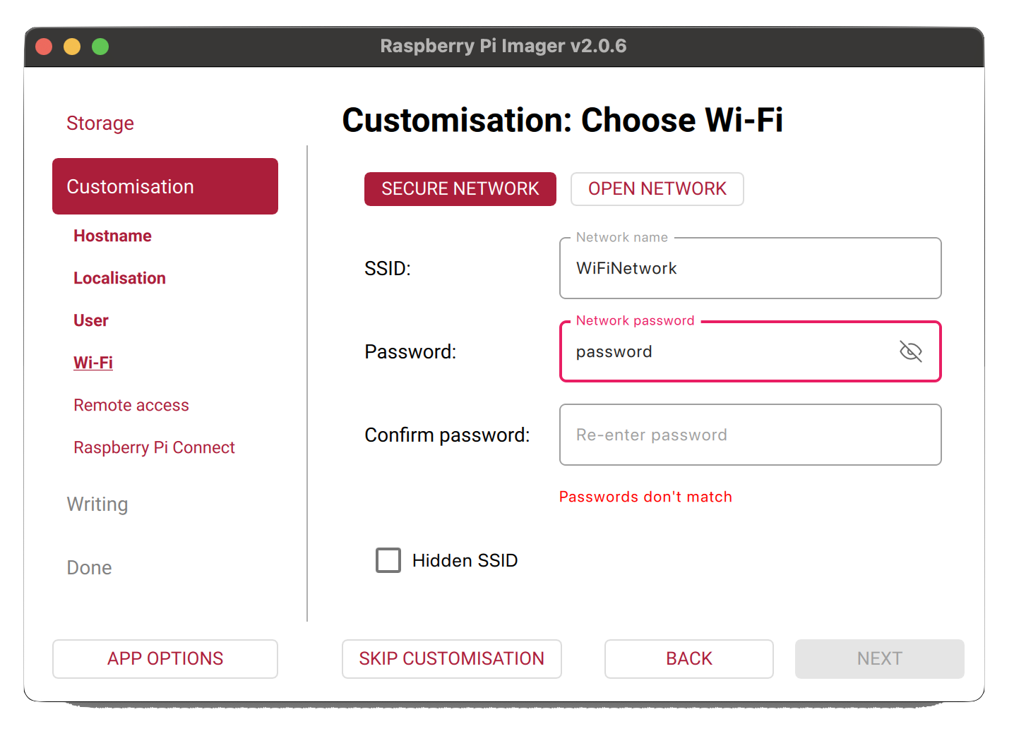 Raspberry Pi Imager - configure WiFi