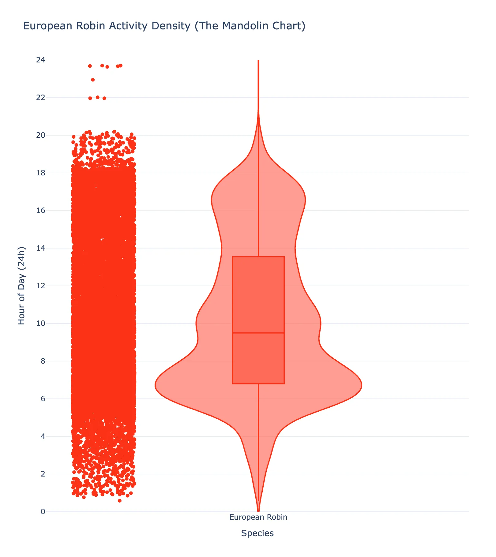 European Robin vocal activity at the urban site, showing a bimodal dawn-and-afternoon pattern with a late-evening tail
